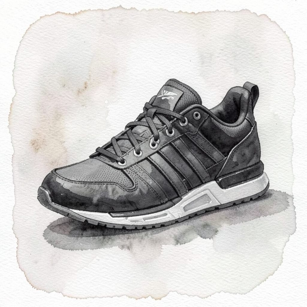 Black athletic-style sneaker with ribbed texture and chunky sole, shown against a plain background