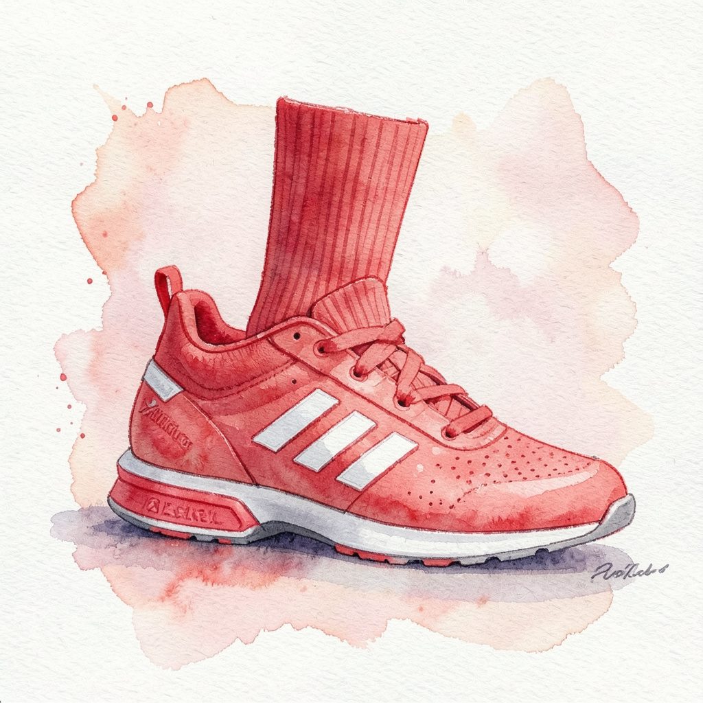 Red sock-style athletic sneaker with a knit upper and sculpted sole