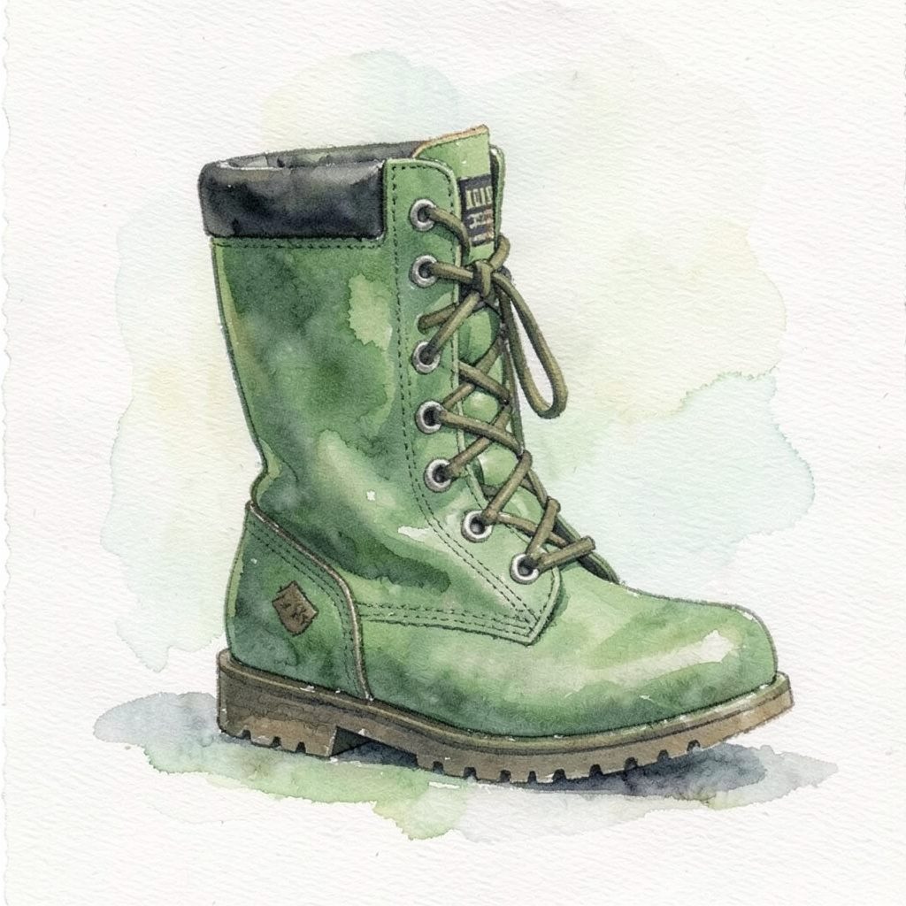 Green leather boot with a rugged outsole and classic lace-up styling